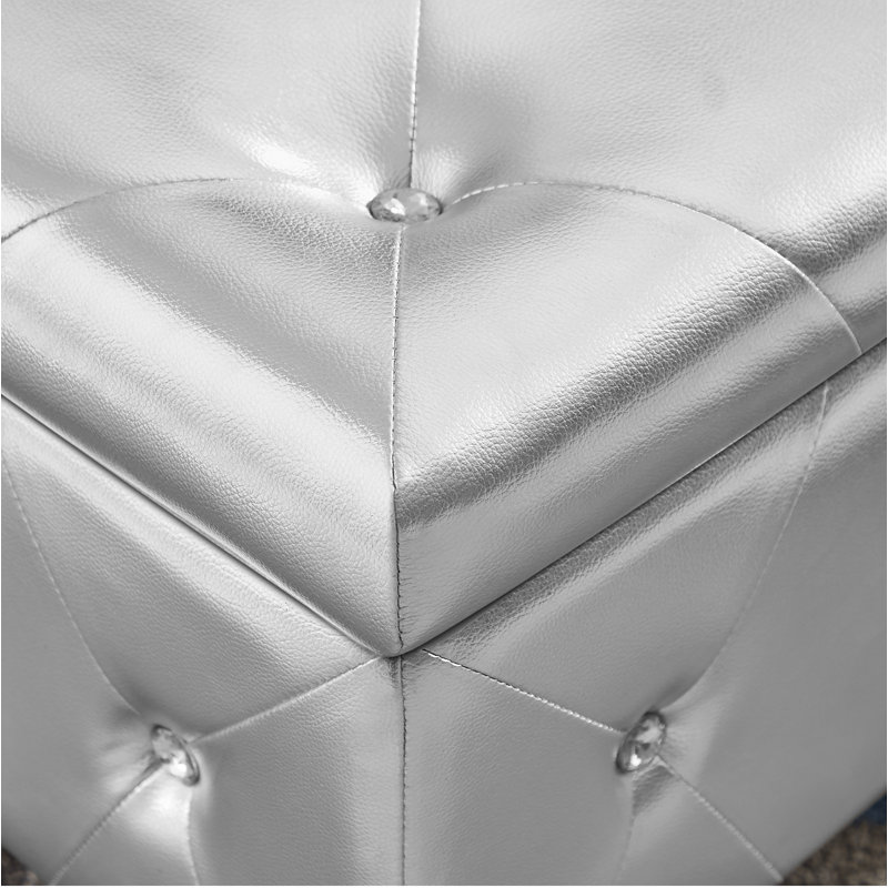 Silver PU Upholstered Storage Bench with Padded Seat