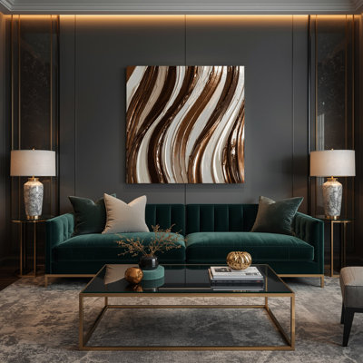 DiagonalStripes Bronze White Brown Canvas Wall Art