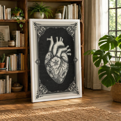 Anatomical Heart in Frame Vintage - Wrapped Canvas