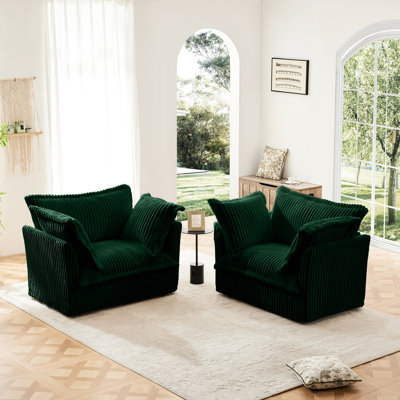 2 Armchair Collection, Deep Seat Corduroy Accent Chairs. Breathable Fabric, Luxurious For Living Room, Bedroom, Reading Room Of 2 Slipcovered Armchairs, Comfortable Corduroy, Large Soft Pillows Work