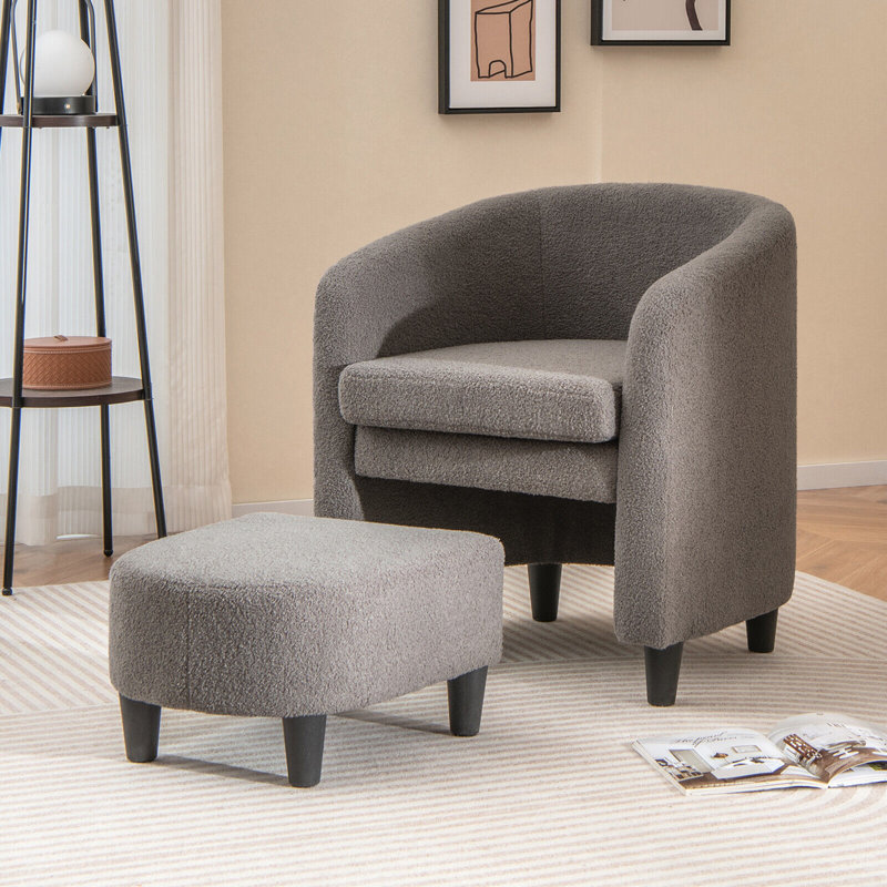 Fauteuil demi-tonneau Gymax avec repose-pieds en velours doux antidérapant, Velours gris
