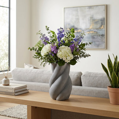 Decorative Contemporary Pottery Ecomix Swirl Table Vase For Home Decor - Sculptural Tall Flower Vase For Living Room Or Bedroom Display - Gray