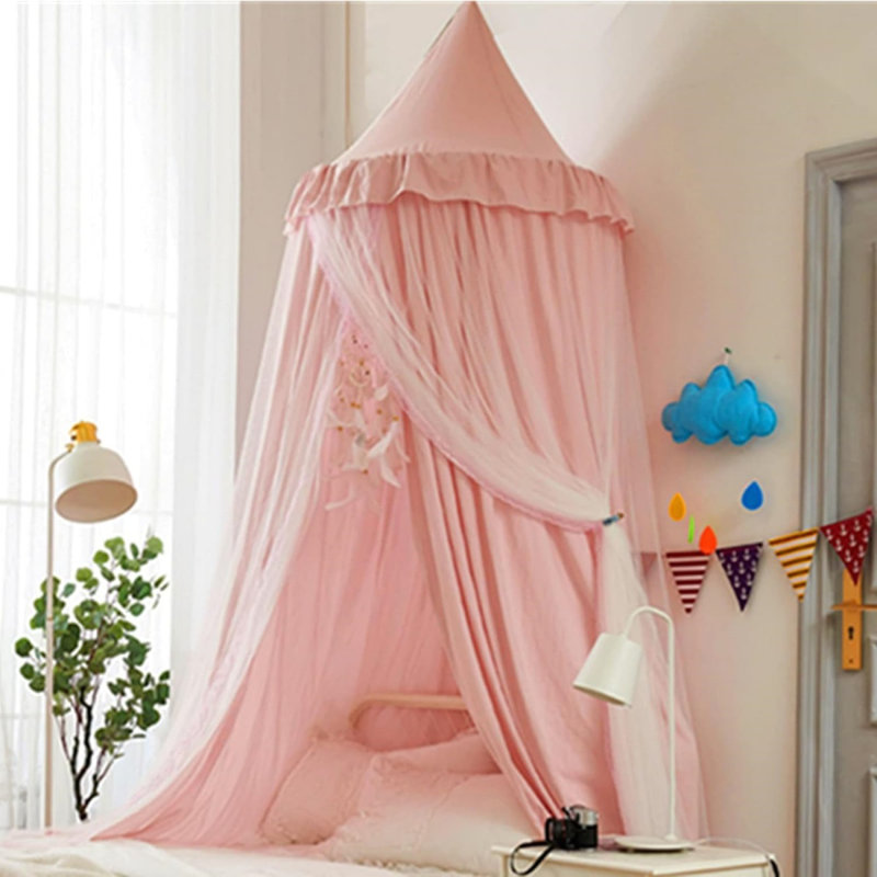 Princess Round Dome Bed Canopy For Girls Room (Pink/White) 80 X 398Cm