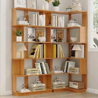 Set of 2 free combination bookcase space saving corner bookshelf 55cm plus 80cm length dark OAK color and other 4 colors for option