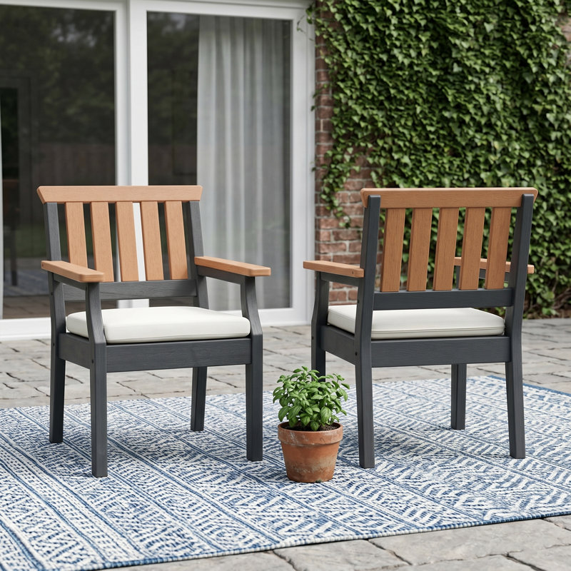Ensemble de 2 fauteuils de salle à manger d'extérieur en PEHD avec coussin All-Weather