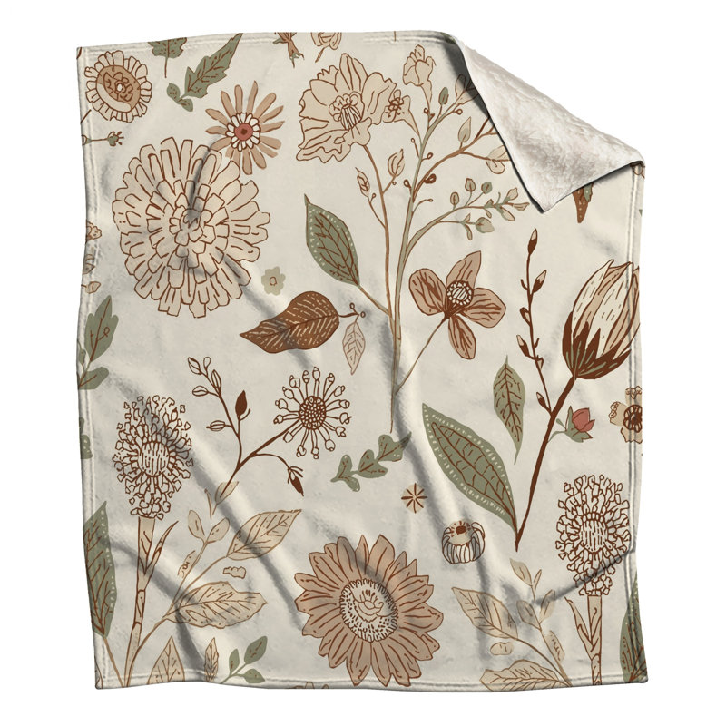 Couvertures beige à motif floral, L 50 po x H 60 po