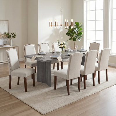Table de salle à manger rectangulaire en bois Amiin 70 po avec 8 chaises Parsons rembourrées Criselle à dossier solide