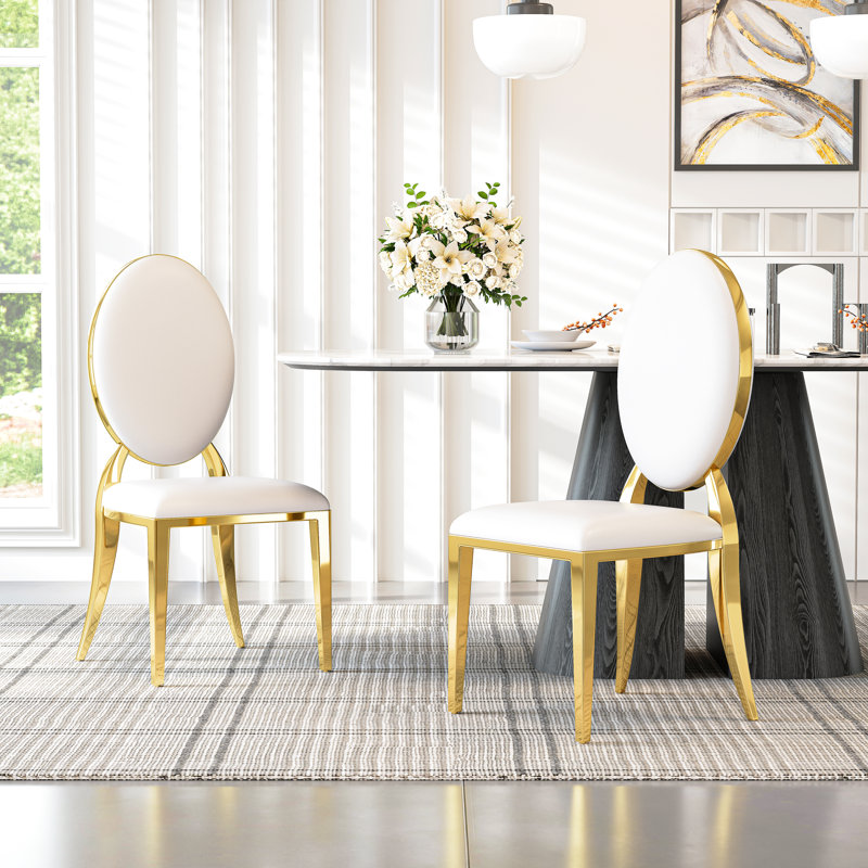 Chaise d'appoint en acier inoxydable Carterville, Blanc, Doré