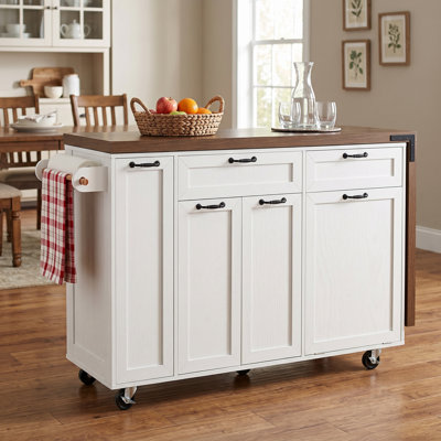 Chariot pour îlot de cuisine en MDF de 102,3 po avec armoire de rangement pour poubelles et support à épices coulissant à 3 niveaux - blanc