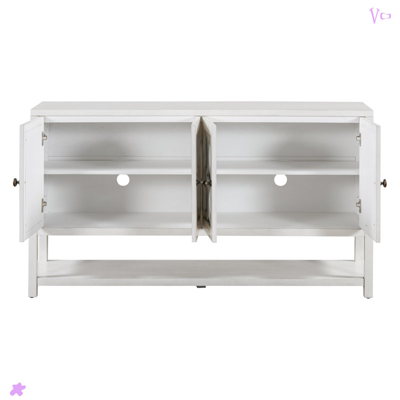 Elegant Retro Console Table/Storage Cabinet/Sideboard With Mirrored Doors, Antique White
