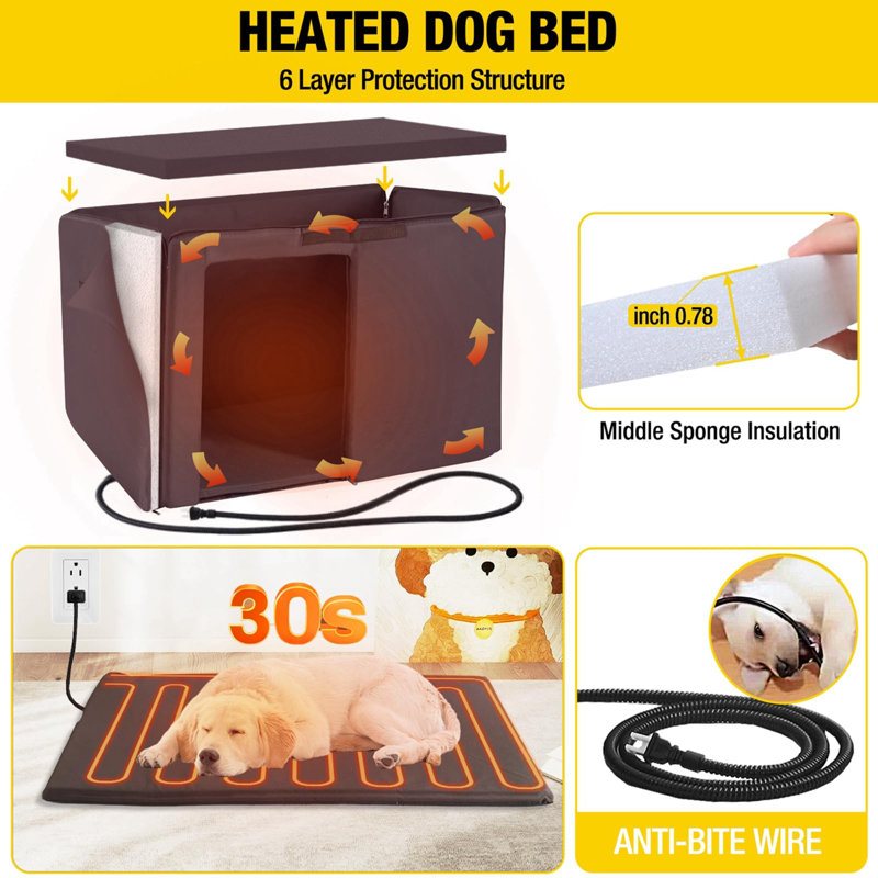 Tucker Murphy Pet™ Outdoor Dog House, Winter Weatherproof Anti-Chewing Dog Kennel, Iron, Brown, Yes