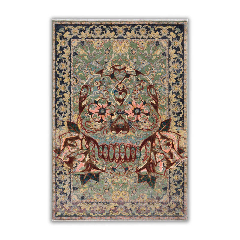 Tapis lavable imprimé crâne et motif rétro, Tapis de couloir 2 pi 6 po x 6 pi 7 po inclus