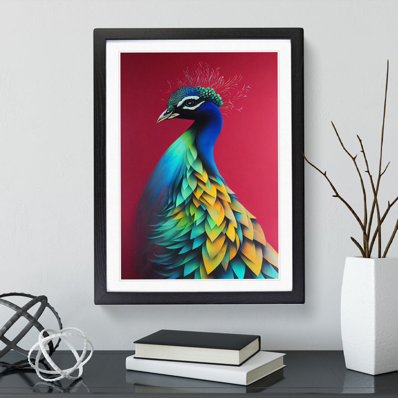 Peacock Beauty - Single Picture Frame Print, Black Framed, 64cm H x 46cm W x 2cm D