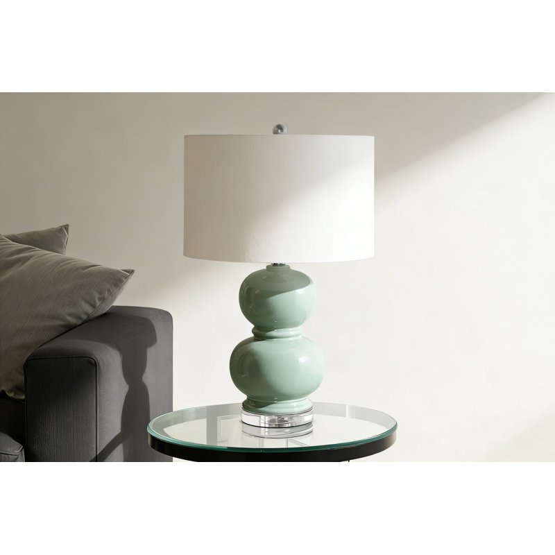 Lighting, H 25 po, céramique bleue, abat-jour ivoire / crème, contemporain, Bleu