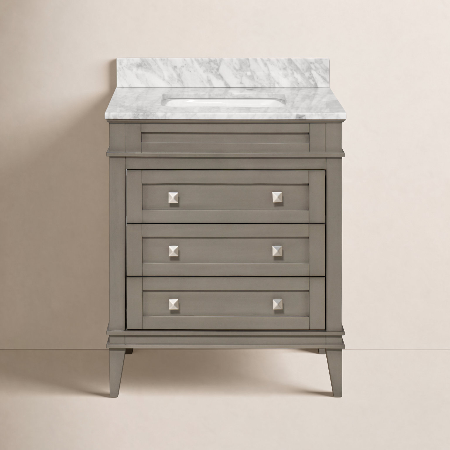 30'' Single Bathroom Vanity, Carrara Marble, Weathered Gray