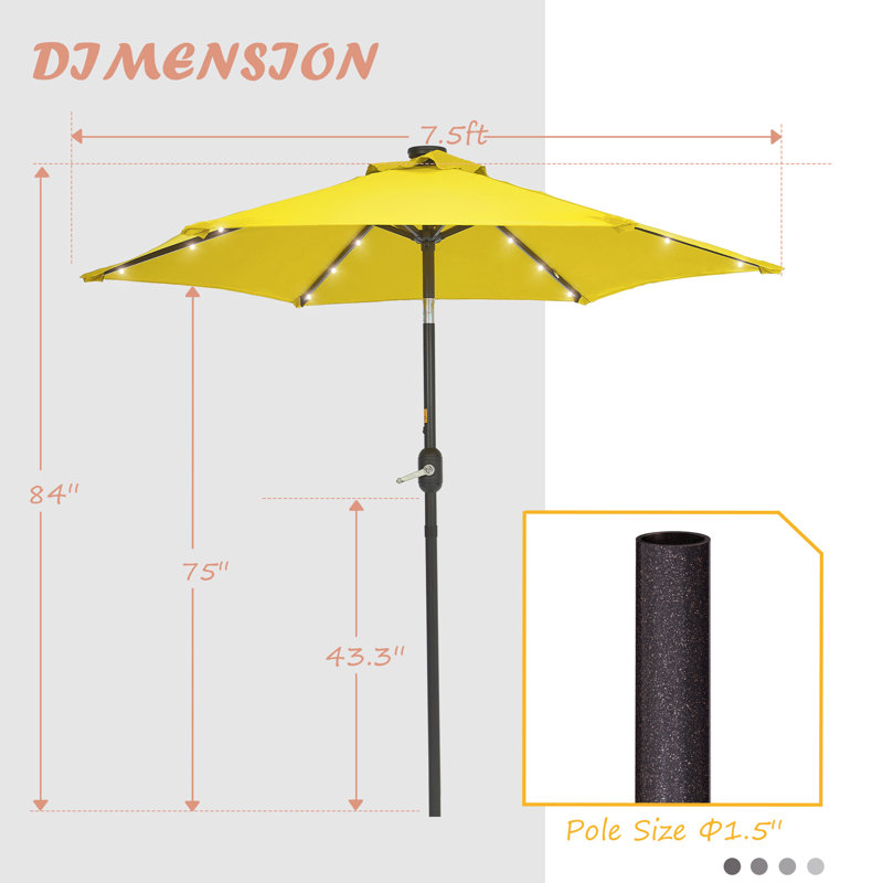 Parasol de marché éclairé 7 pi 6 po Acworth, Jaune