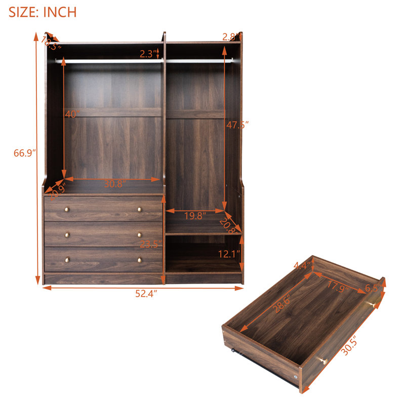 Closet System With 3 Drawers, Brown