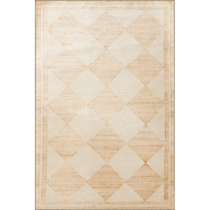 Tapis décoratif moderne à motif géométrique brun et beige, Rectangle 3 pi 11,24 po x 5 pi 10,87 po