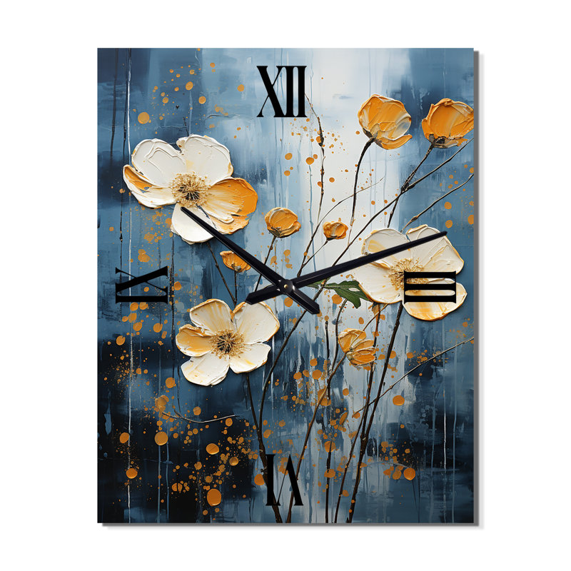 Horloge murale Buttercups - Collage I bleu et blanc, Très grand