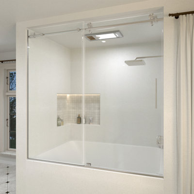 Aqueous 60 In. W X 60 In. H Sliding Semi-Frameless Tub Door With Clear Glass in Brushed Nickel