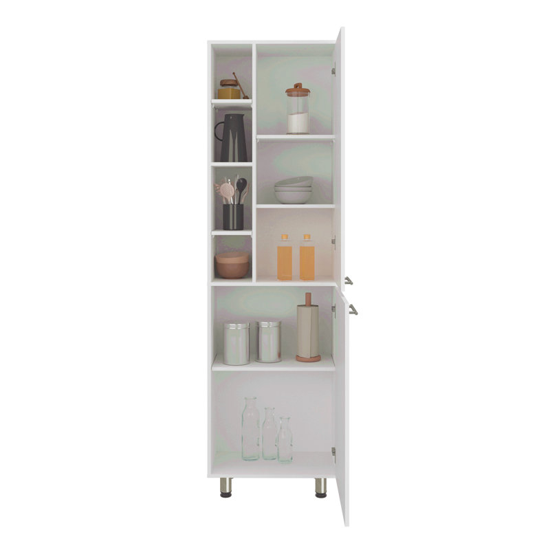 Garde-manger, plusieurs tablettes ouvertes et fermées, design moderne