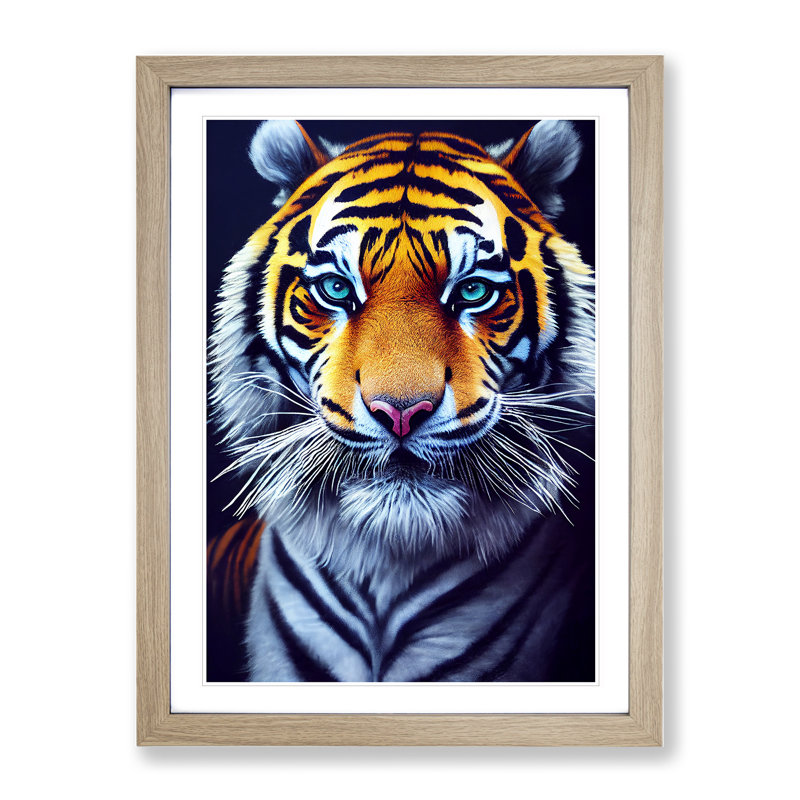 Striking Tiger No.4 1 Piece Single Picture Frame Wall Art, 64cm H x 46cm W x 2cm D, Oak