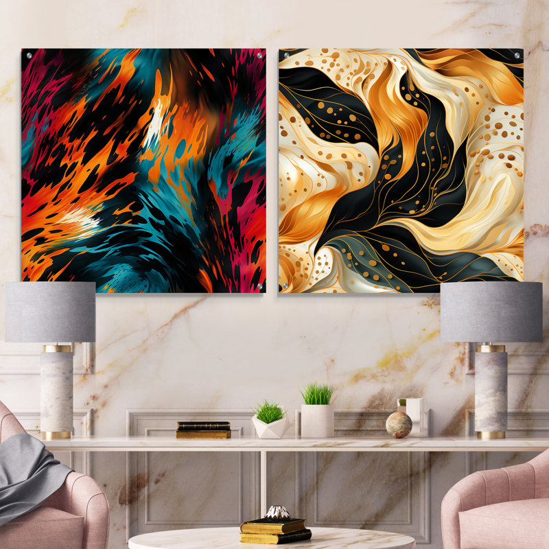 Corris - Ensemble de 2 verres muraux abstraits en acrylique, H 16 po x l 33 po