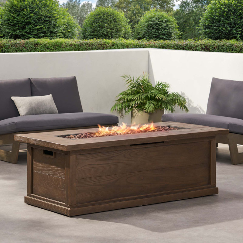 56'' Rectangular Outdoor 50,000 Btu Propane Fire Pit,Wood Pattern,Tank Cover Not Included, Brown