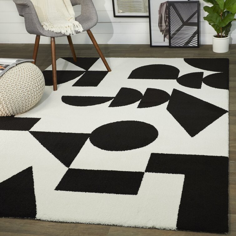 Gray Black Geometric Area Rugs Indoor Non-Slip Rectangle Rug 2x3 ft,  Abstract Color Block Gray Black White Rug Rubber Backing Floor Mats  Contemporary