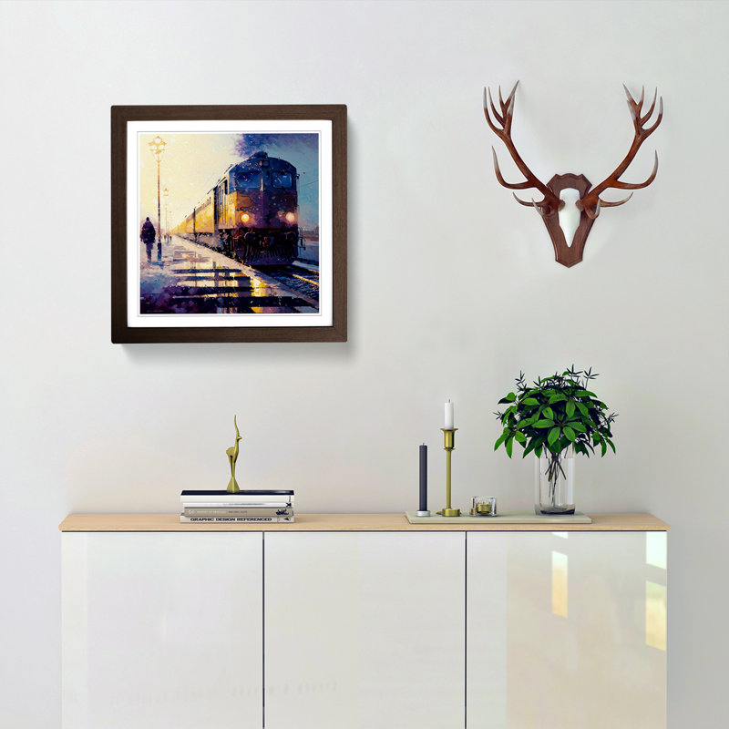 Train Post-Impressionism - Single Picture Frame Print on Wood, Walnut