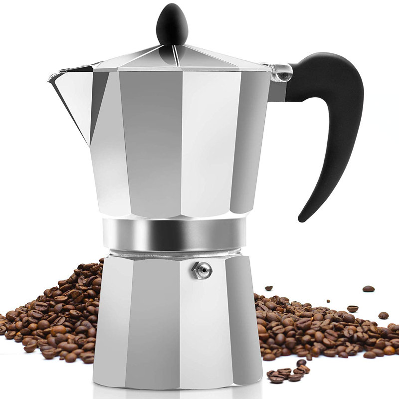 Zulay Kitchen Classic Stovetop Espresso Maker Moka Pot Authentic Italian Style, Silver, 3 Shots