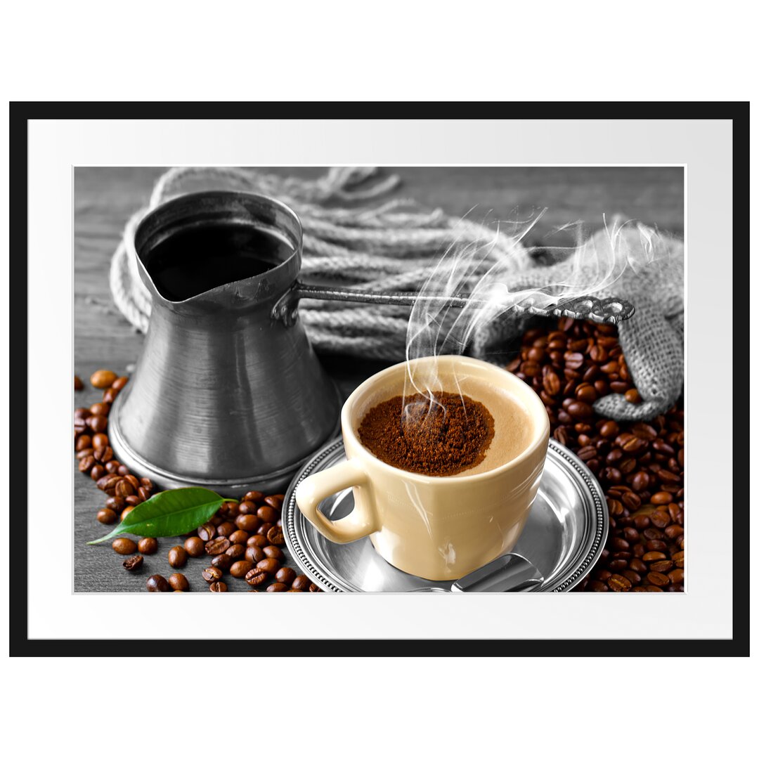 Gerahmtes Poster Kaffe mit Kännchen