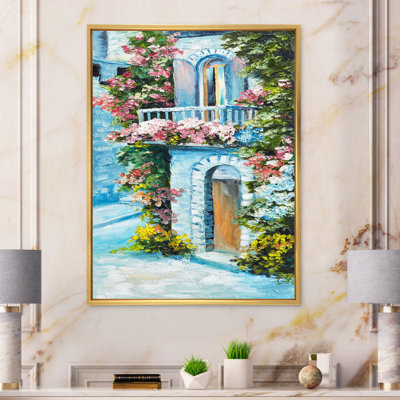 Petite maison bleue près de la mer - Peinture sur toile