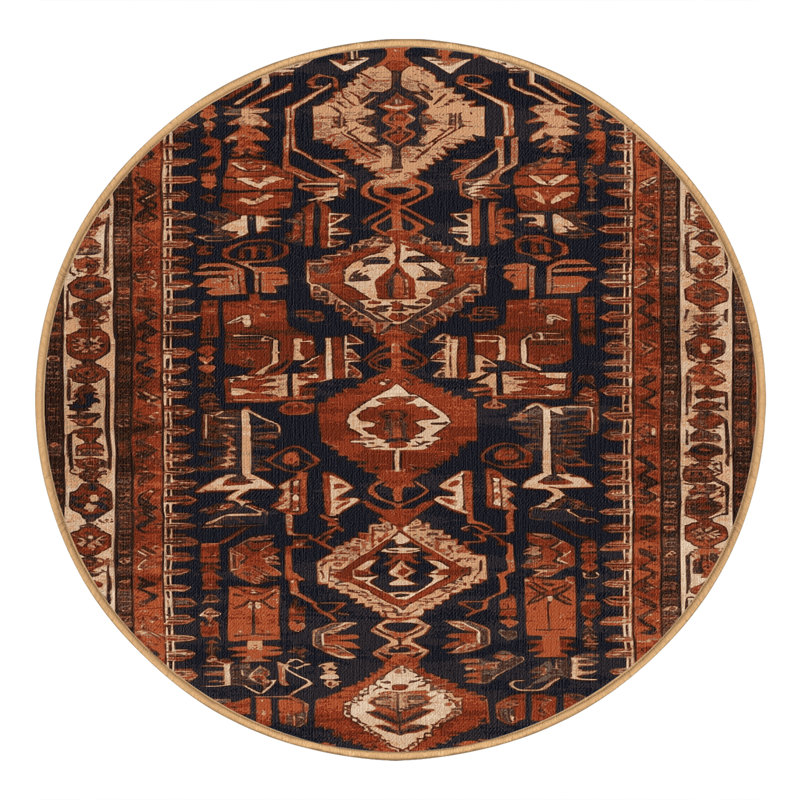 Machine Washable Persian Brown Area Rug, Round 6'