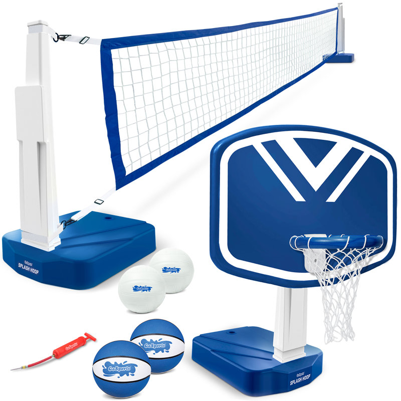 Blue and White 2-in-1 Pool Basketball Hoop & Volleyball Net Set
