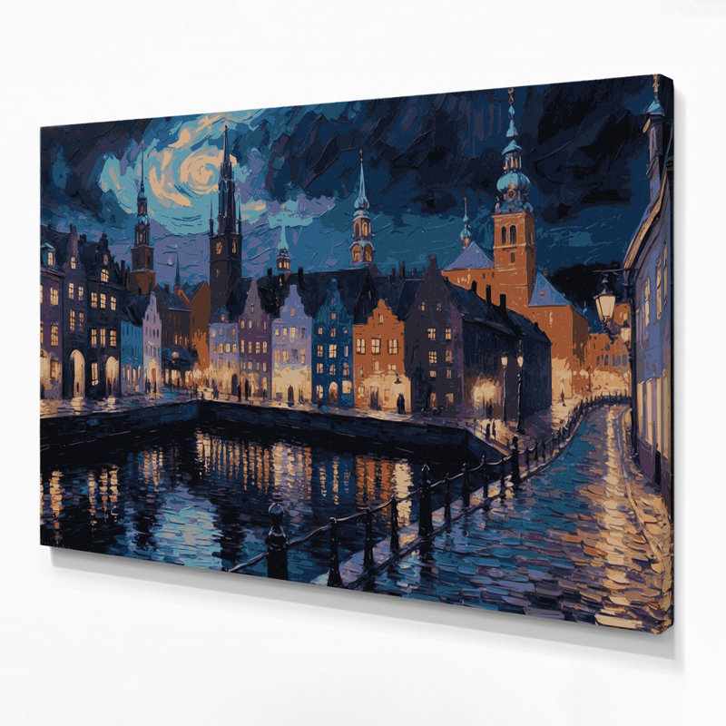 Art mural sur toile gris avec villes de Suède, H 11 po x l 14 po