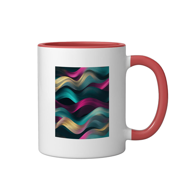 Dynamic Abstract Wave Pattern Ceramic Mug, 11oz, Red