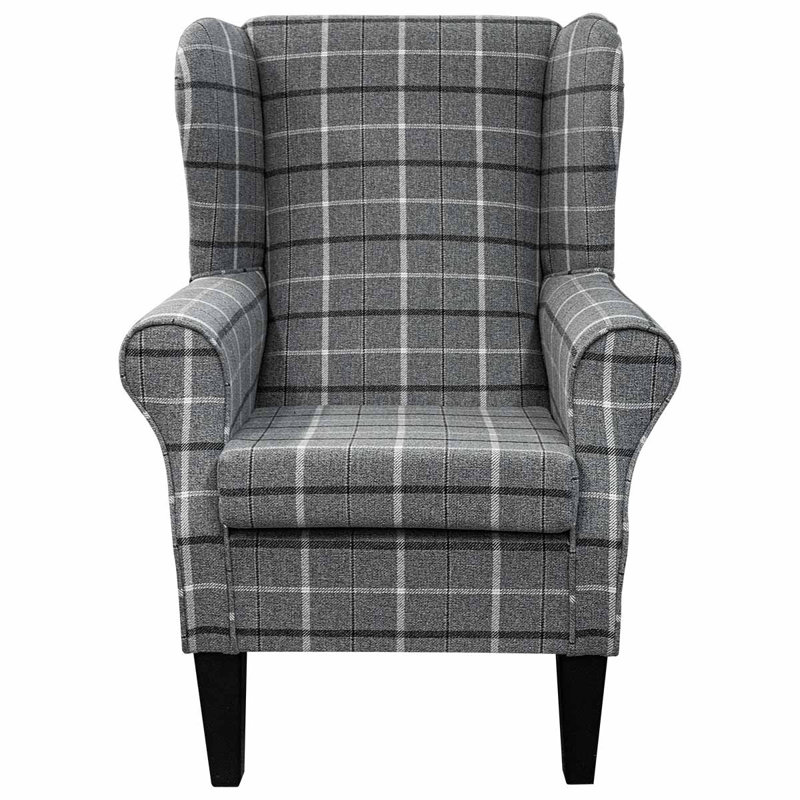 Grey Tartan Wingback Armchair