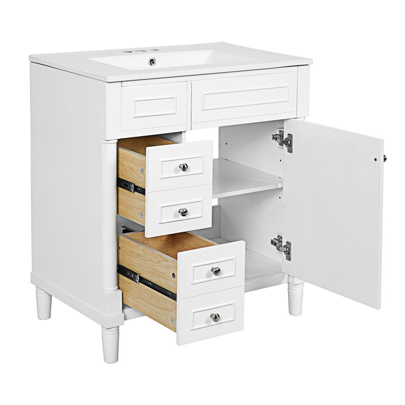 Meuble-lavabo autoportant avec lavabo, Argent argent, Blanc