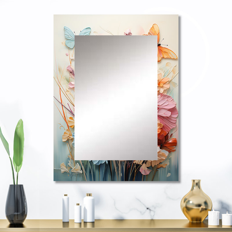 Butterfly Whimsical Flight Bouquet I - miroir papillon, miroir mural bleu unique, impression sur métal, 32 po x 24 po