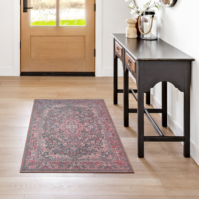 adamstown Emporia Irania Machine Washable Traditional Medallion Indoor Area Rug, Red Burgundy Non-Slip Chenille – Living Room & Bedroom