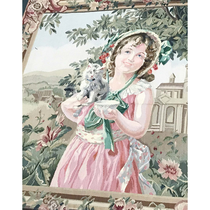 Tapis vert et rose noué à la main de haute qualité