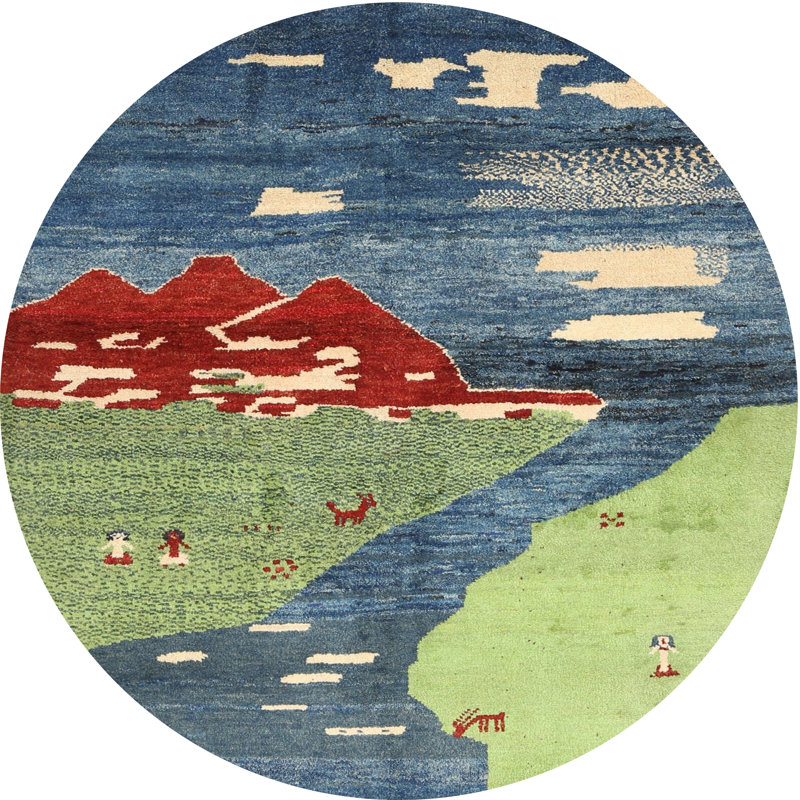Tapis de zone vert/rouge contemporain Guillotte, Rond 4 pi