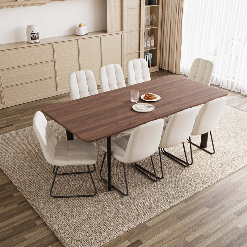8 - Person Modern Kitchen Dining Set, 63'' to 78.7'' Extendable Dining Table with 32.8"H Upholstered Dining Chairs for 8 Person