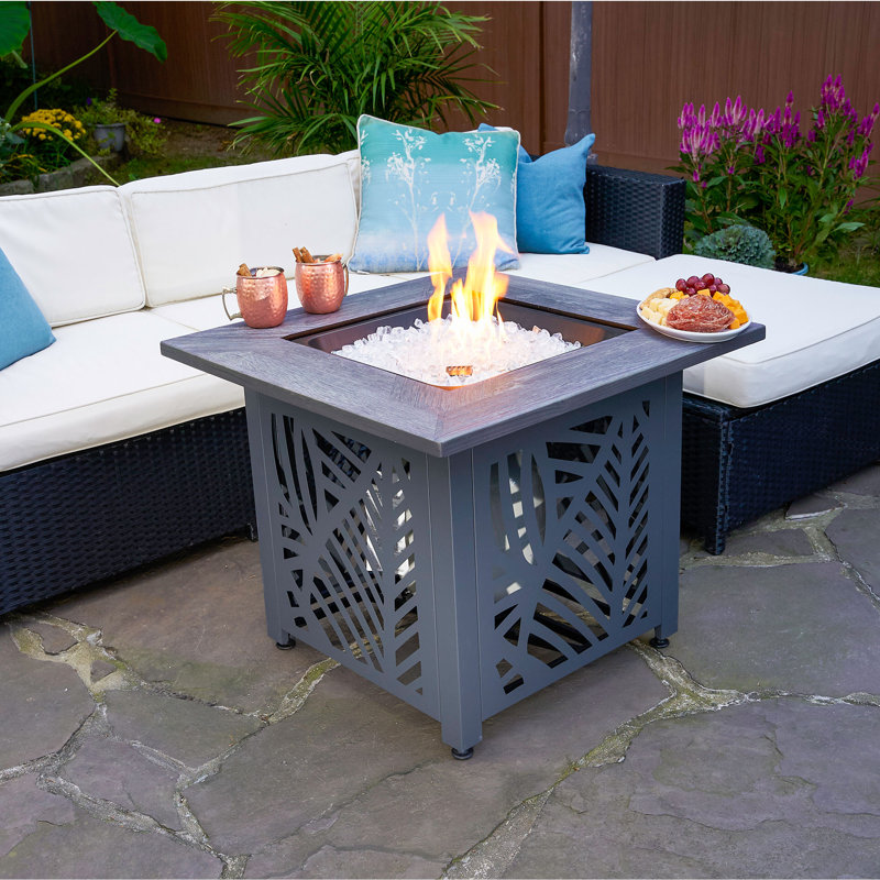 Lindsey 30 Inch Black Metal Square Gas Fire Pit Table