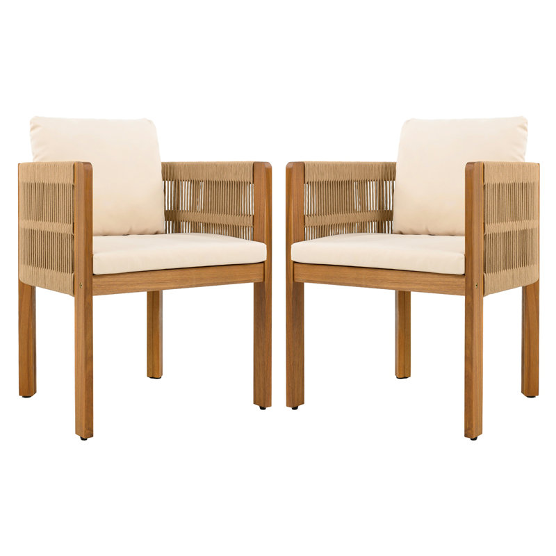 Acacia Wood Outdoor Dining Chairs 2-Pack, Beige/Teak