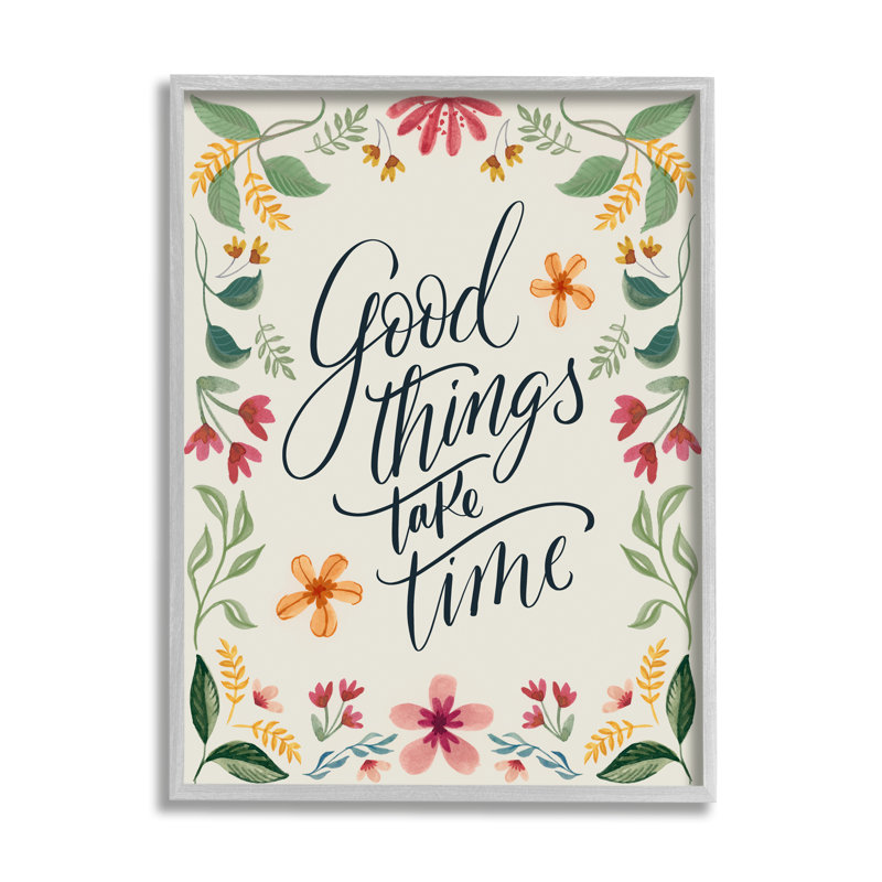 Bb-483 - «Good Things Take Time», phrase encadrée sur bois par Kristen Brockmon, Gris, H 20 po x l 16 po x P 1,5 po