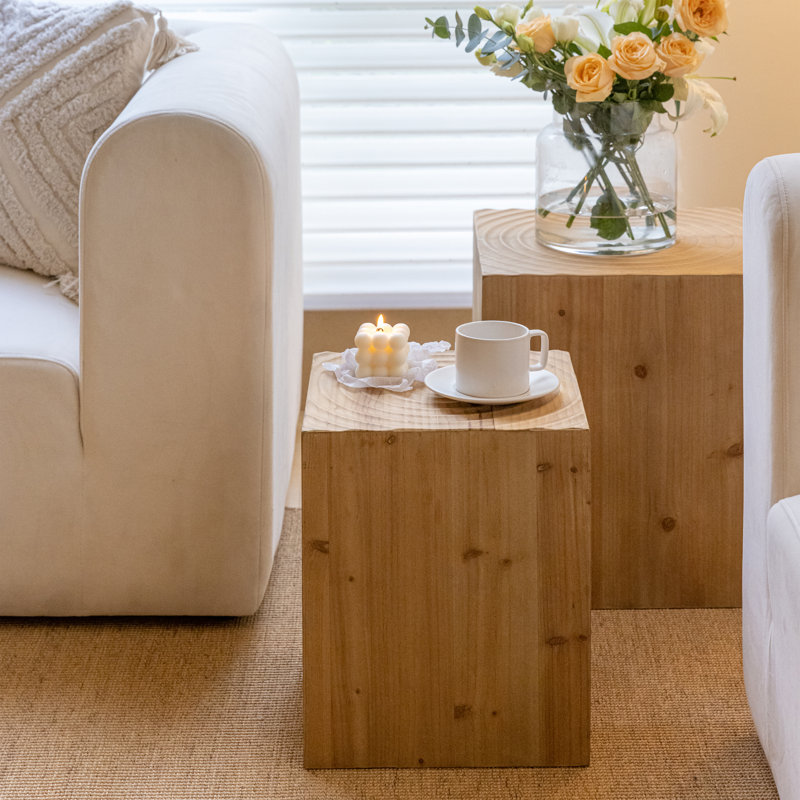Bahiyyah 2 Piece Tree Stump End Table Multiple Styling Layout with Wood Tree Ring Pattern Set