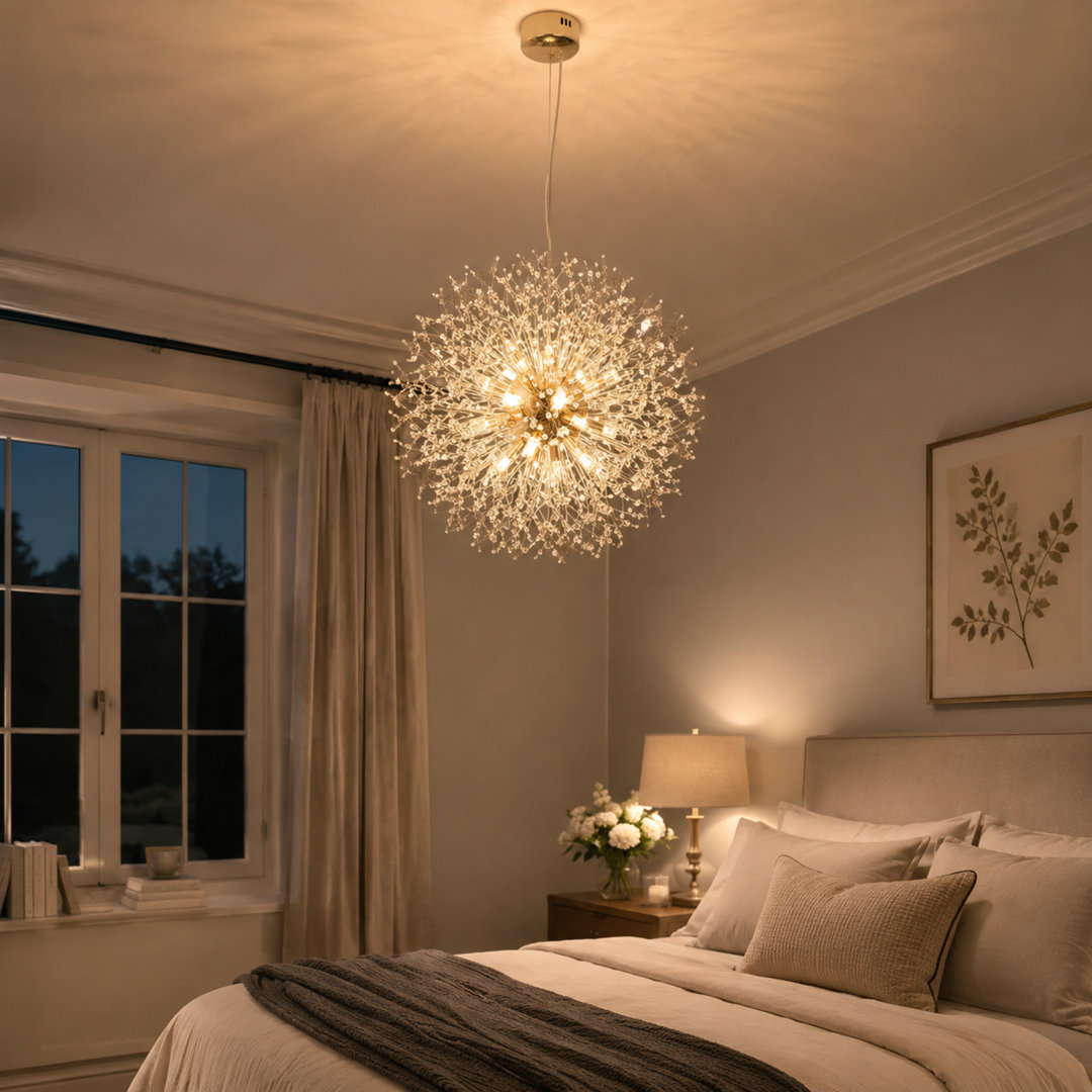 16-Light Golden Dandelion Chandeliers Modern Crystal Light Fixture,Firework Chandelier