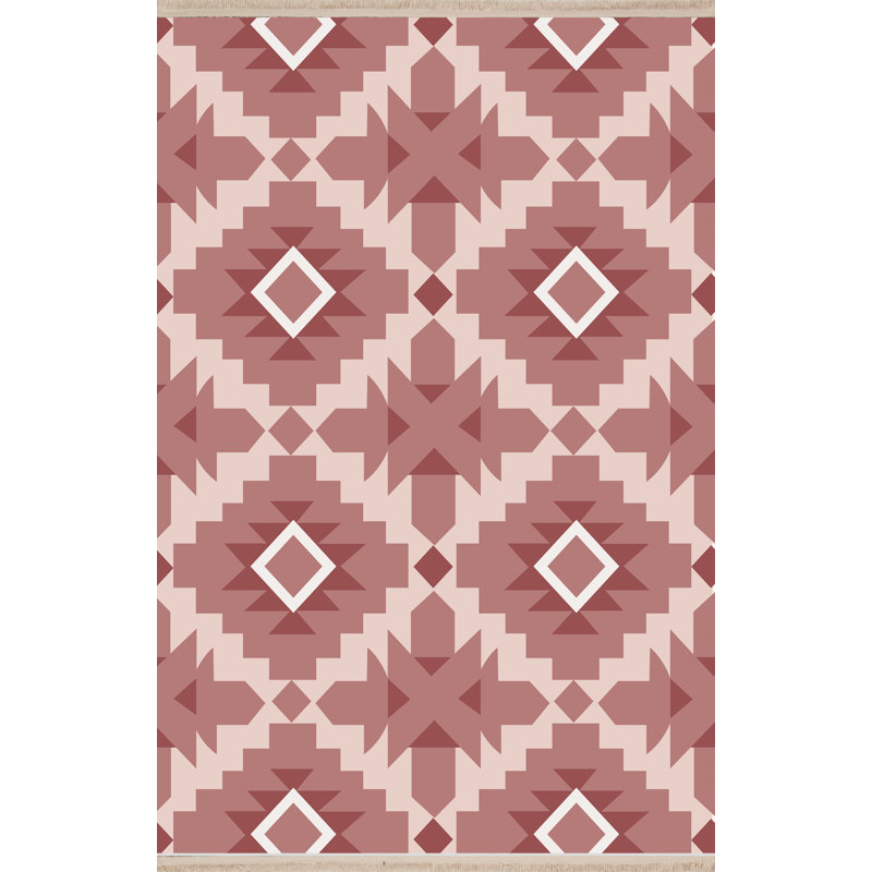 Tapis décoratif à motif géométrique rose, Tapis de couloir 3 pi 3,37 po x 6 pi 6,74 po